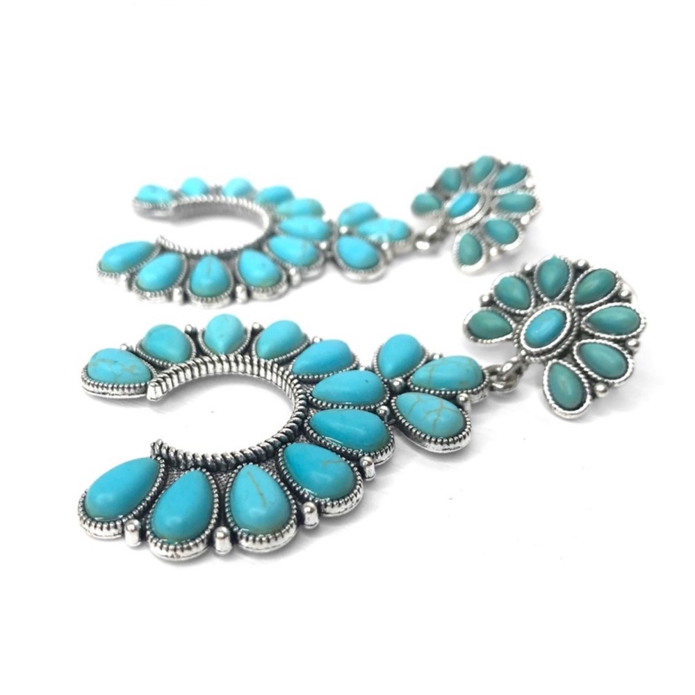 1 LEFT! Multi Turquoise Stone Horseshoe Western Stunning Drop Earrings - Picture 2 of 3